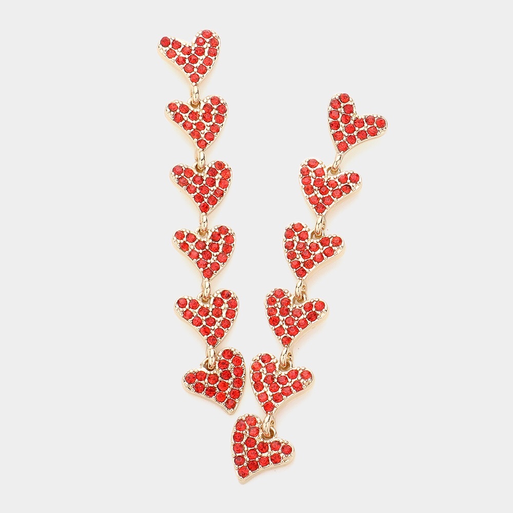 Red Rhinestone Pave Heart Statement Earrings